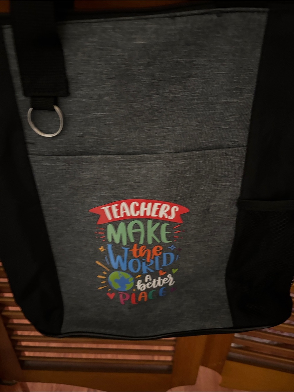 Teacher Tote Bag - Black/Grey Canvas Shoulder Bag with Teacher Socks - Picture 6 of 11